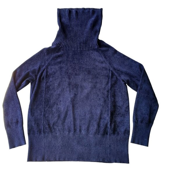Aritzia Babaton Group Cozy Chenille Oversized Turtleneck Navy Blue Size M - Picture 5 of 16